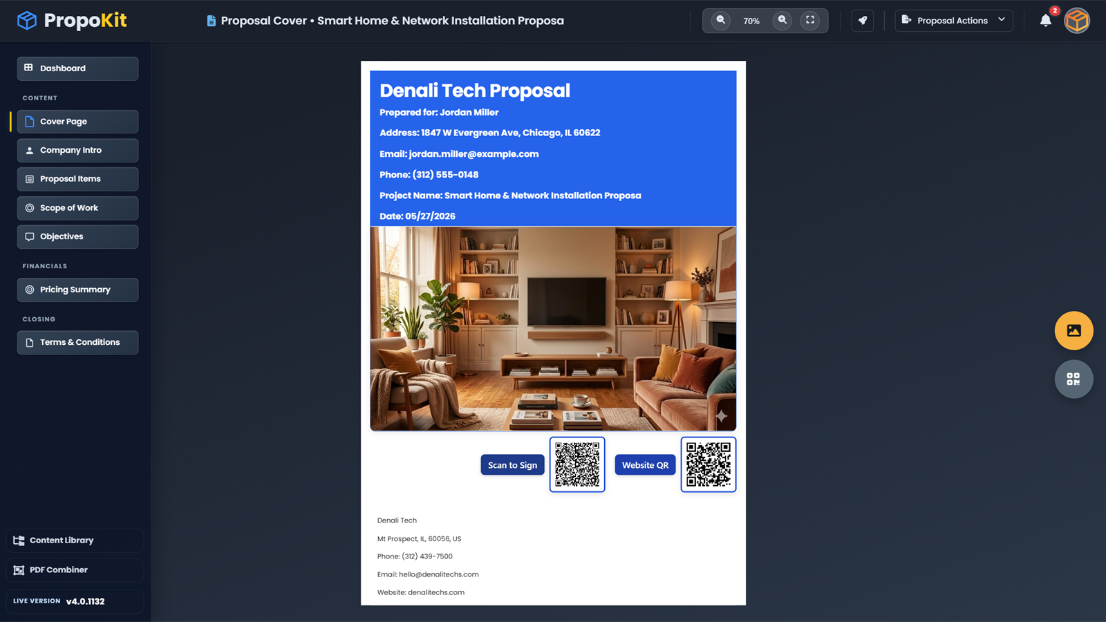 PropoKit cover page editor with proposal preview
