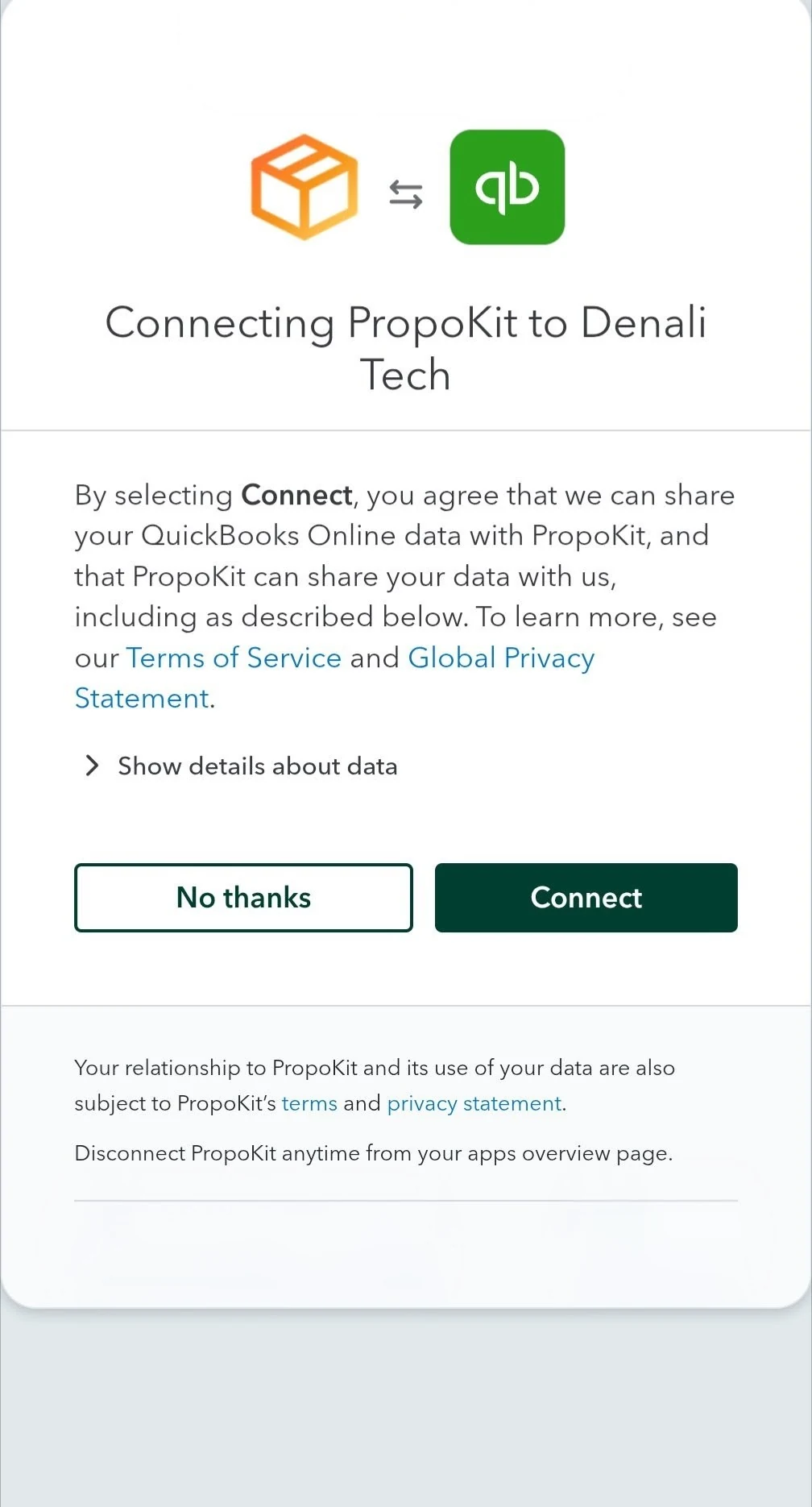 PropoKit QuickBooks mobile connection preview